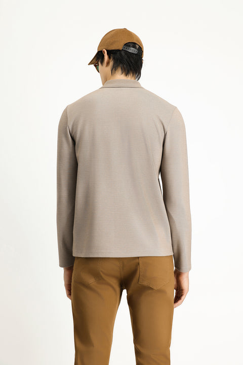Medium Mink Polo Collar Regular Fit Patterned Zip-Up Cotton Sweatshirt