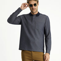 Medium Navy Polo Collar Regular Fit Patterned Sweatshirt
