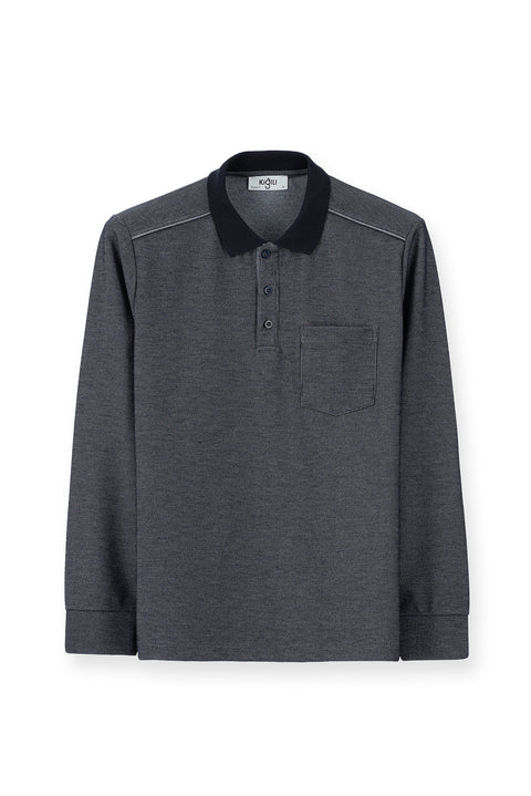 Medium Navy Polo Collar Regular Fit Patterned Sweatshirt