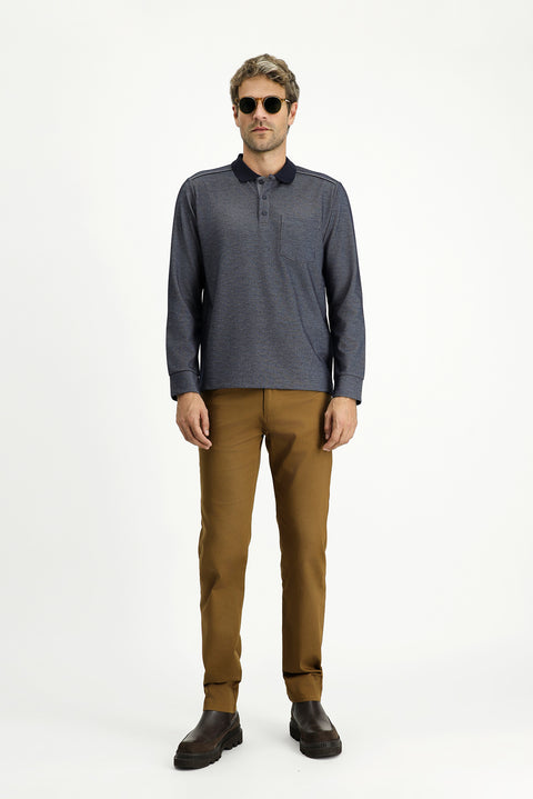 Medium Navy Polo Collar Regular Fit Patterned Sweatshirt