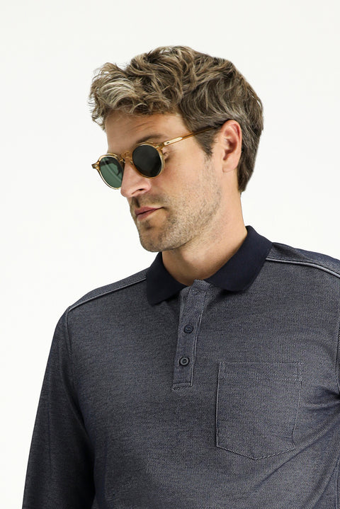 Medium Navy Polo Collar Regular Fit Patterned Sweatshirt