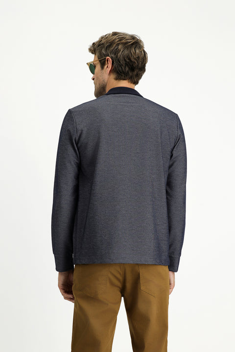 Medium Navy Polo Collar Regular Fit Patterned Sweatshirt