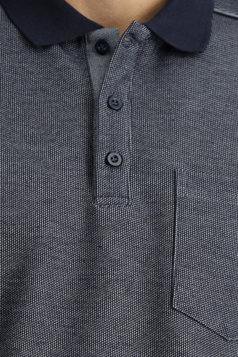 Medium Navy Polo Collar Regular Fit Patterned Sweatshirt