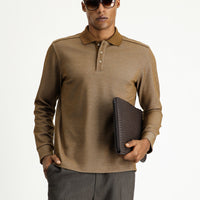 Light Brown Polo Collar Regular Fit Patterned Sweatshirt