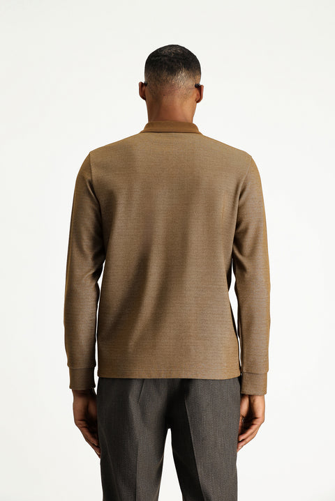 Light Brown Polo Collar Regular Fit Patterned Sweatshirt