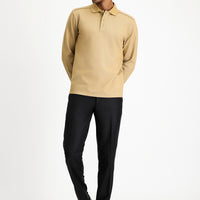 Medium Beige Polo Neck Regular Fit Patterned Sweatshirt