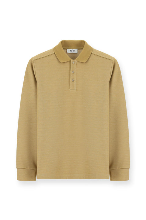 Medium Beige Polo Neck Regular Fit Patterned Sweatshirt