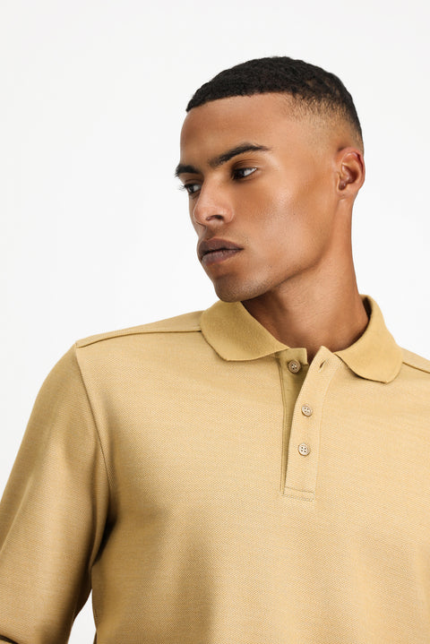 Medium Beige Polo Neck Regular Fit Patterned Sweatshirt