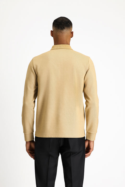 Medium Beige Polo Neck Regular Fit Patterned Sweatshirt