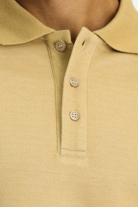 Medium Beige Polo Neck Regular Fit Patterned Sweatshirt