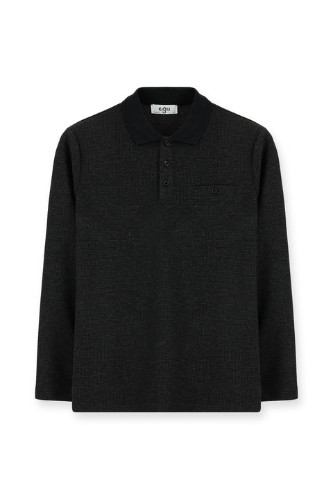Koyu Antrasit Melanj Polo Yaka Regular Fit Cepli Sweatshirt