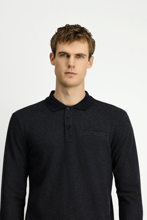 Koyu Antrasit Melanj Polo Yaka Regular Fit Cepli Sweatshirt