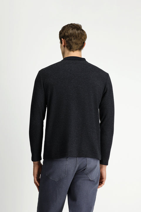 Koyu Antrasit Melanj Polo Yaka Regular Fit Cepli Sweatshirt