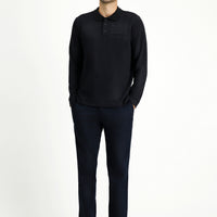 Dark Navy Polo Collar Regular Fit Patterned Sweatshirt