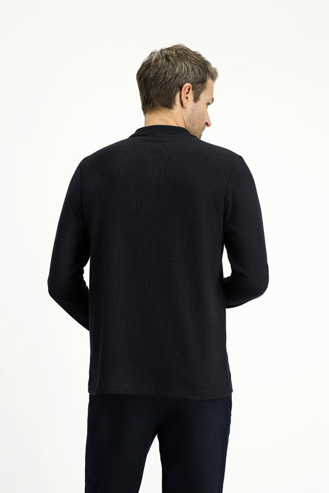 Dark Navy Polo Collar Regular Fit Patterned Sweatshirt