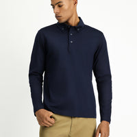 Dark Navy Polo Collar Regular Fit Cotton Sweatshirt