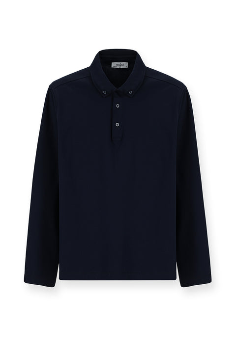 Dark Navy Polo Collar Regular Fit Cotton Sweatshirt