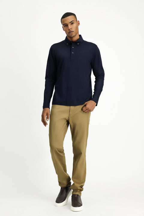 Dark Navy Polo Collar Regular Fit Cotton Sweatshirt