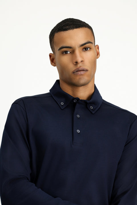Dark Navy Polo Collar Regular Fit Cotton Sweatshirt