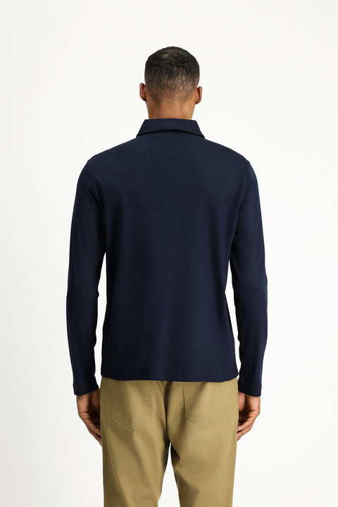 Dark Navy Polo Collar Regular Fit Cotton Sweatshirt