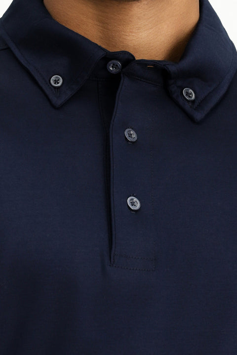 Dark Navy Polo Collar Regular Fit Cotton Sweatshirt