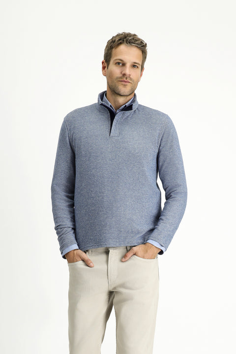 Indigo Semi-Turtleneck Regular Fit Striped Zip-Up Sweatshirt