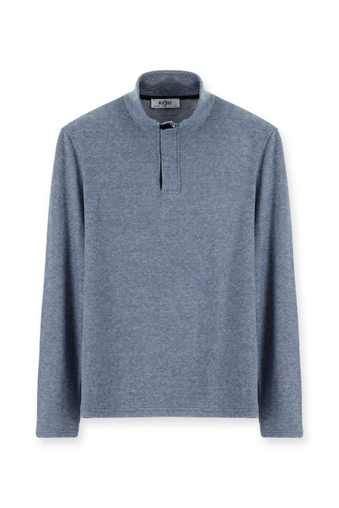 Indigo Semi-Turtleneck Regular Fit Striped Zip-Up Sweatshirt