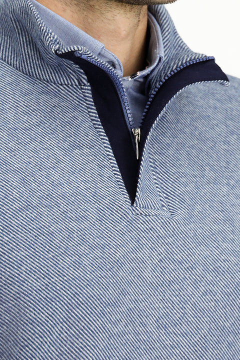 Indigo Semi-Turtleneck Regular Fit Striped Zip-Up Sweatshirt