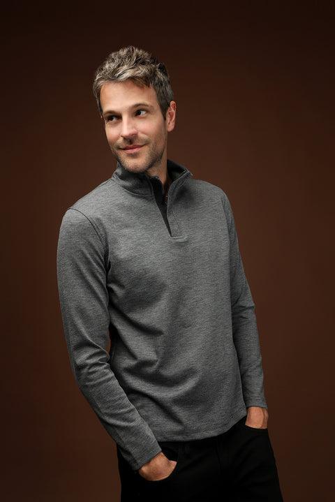Medium Grey Melange Half Turtleneck Regular Fit Zip-Up Sweatshirt