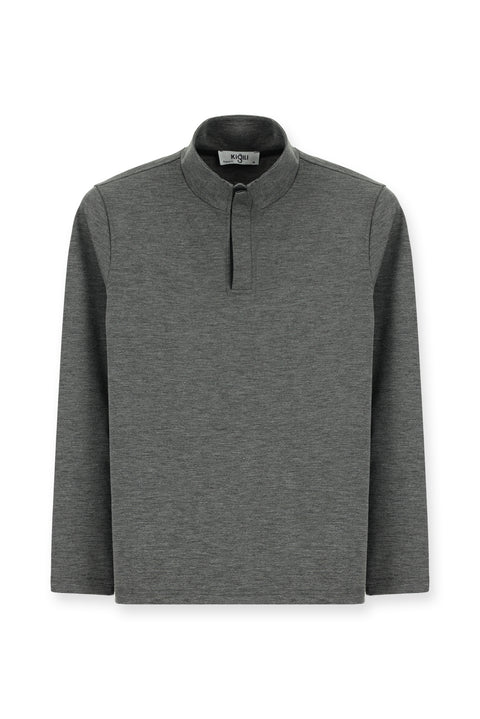 Medium Grey Melange Half Turtleneck Regular Fit Zip-Up Sweatshirt