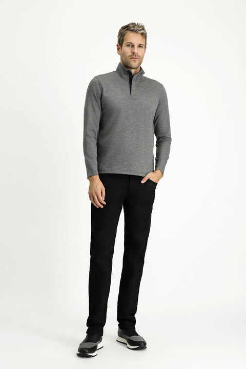 Medium Grey Melange Half Turtleneck Regular Fit Zip-Up Sweatshirt