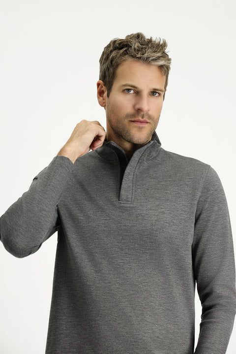 Medium Grey Melange Half Turtleneck Regular Fit Zip-Up Sweatshirt