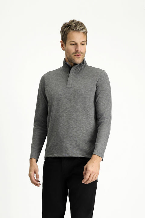 Medium Grey Melange Half Turtleneck Regular Fit Zip-Up Sweatshirt