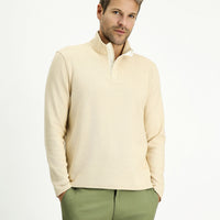 Light Beige Half Turtleneck Regular Fit Zip-Up Striped Cotton Sweatshirt