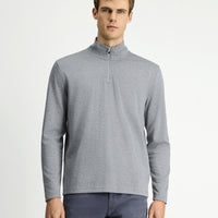 Medium Grey Melange Half Turtleneck Regular Fit Zip-Up Patterned Sweatshirt