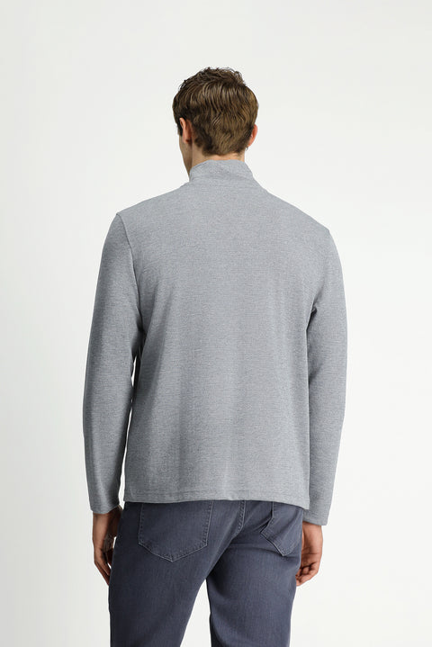 Medium Grey Melange Half Turtleneck Regular Fit Zip-Up Patterned Sweatshirt