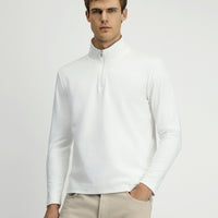 Kırık Beyaz Yarım Balıkçı Yaka Regular Fit Desenli Fermuarlı Pamuklu Sweatshirt