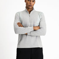 Medium Grey Melange Half Turtleneck Oversize Zip-Up Patterned Cotton Sweatshirt