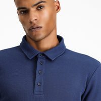 Dark Navy Polo Collar Slim Fit Patterned Sweatshirt