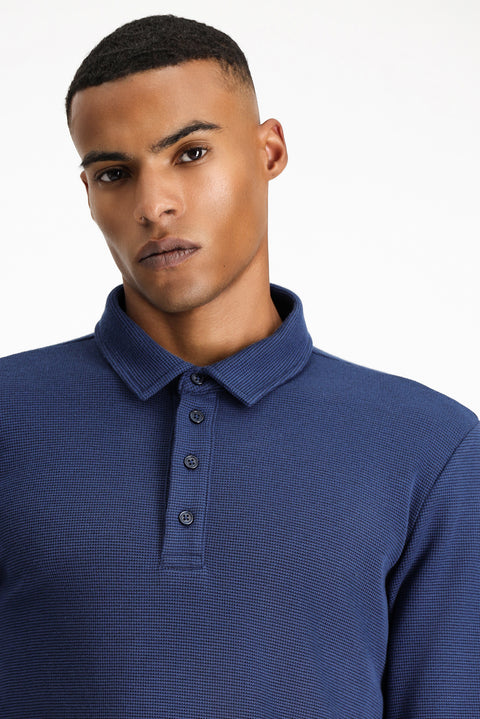 Dark Navy Polo Collar Slim Fit Patterned Sweatshirt