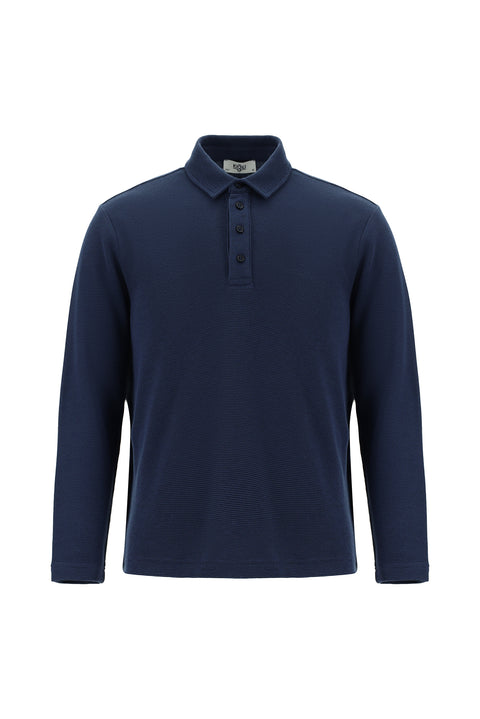 Dark Navy Polo Collar Slim Fit Patterned Sweatshirt