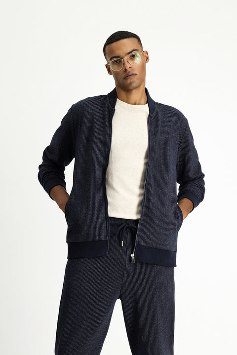 Dark Navy Striped Zip-Up Sweatshirt