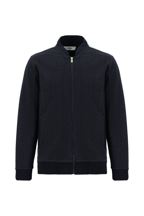 Dark Navy Striped Zip-Up Sweatshirt