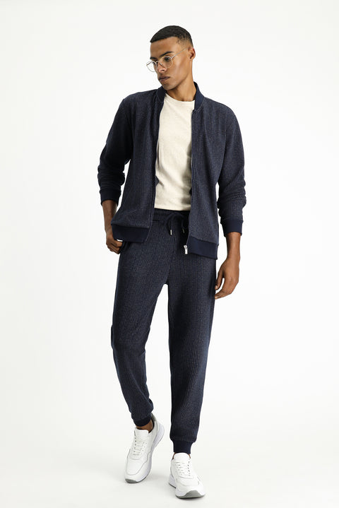 Dark Navy Striped Zip-Up Sweatshirt
