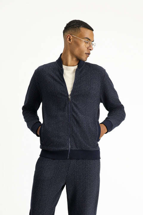 Dark Navy Striped Zip-Up Sweatshirt