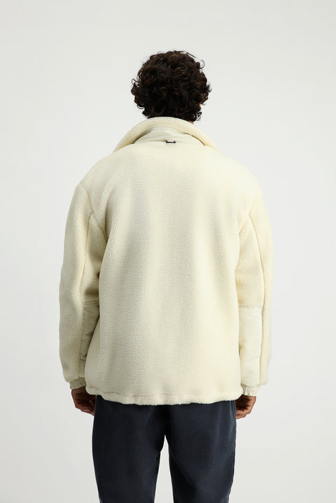 Ekru Fermuarlı Cepli Pelüş Sweat Mont