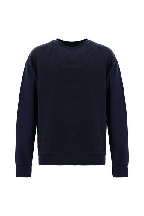 Dark Navy Crew Neck Regular Fit Patterned Cotton Sweatshirt