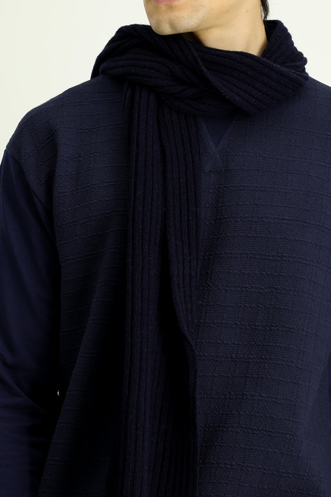 Dark Navy Crew Neck Regular Fit Patterned Cotton Sweatshirt
