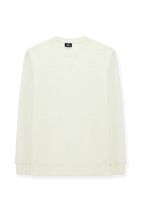 Off-White Crew Neck Regular Fit Patterned Cotton Sweatshirt