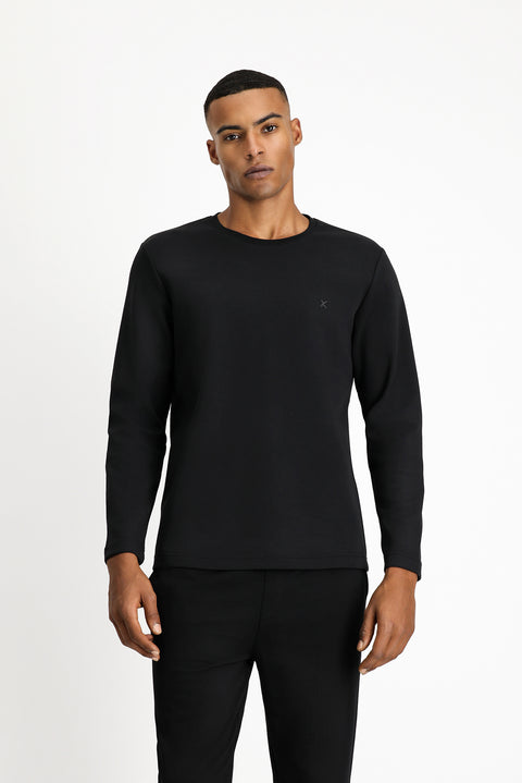 Black Crew Neck Regular Fit Cotton Sweatshirt